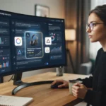 Ilustração mostrando uma interface de inteligência artificial exibindo várias respostas com menções a marcas diferentes, dest
