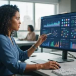 Interface gráfica ilustrando monitoramento de marca em respostas geradas por IA, como ChatGPT, com gráficos e análises