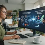 Diagrama ilustrando a criação de conteúdo autêntico para IA alinhado com monitoramento e estratégias para aumento de menções