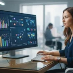 Dashboard digital mostrando comparação de desempenho entre marcas nas respostas de inteligências artificiais, com gráficos e